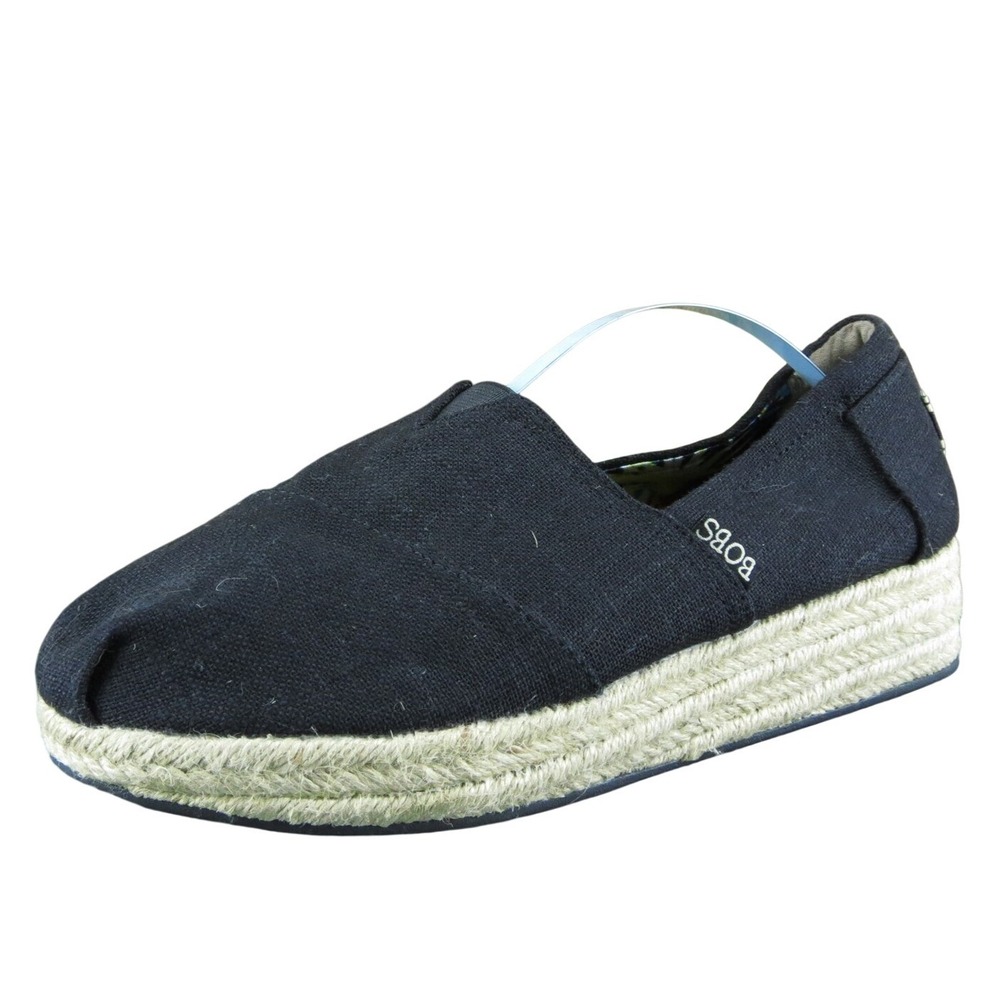 Bobs By Skechers 34101 Women Flat Shoes Black Fabric Slip On Size 8.5 Medium